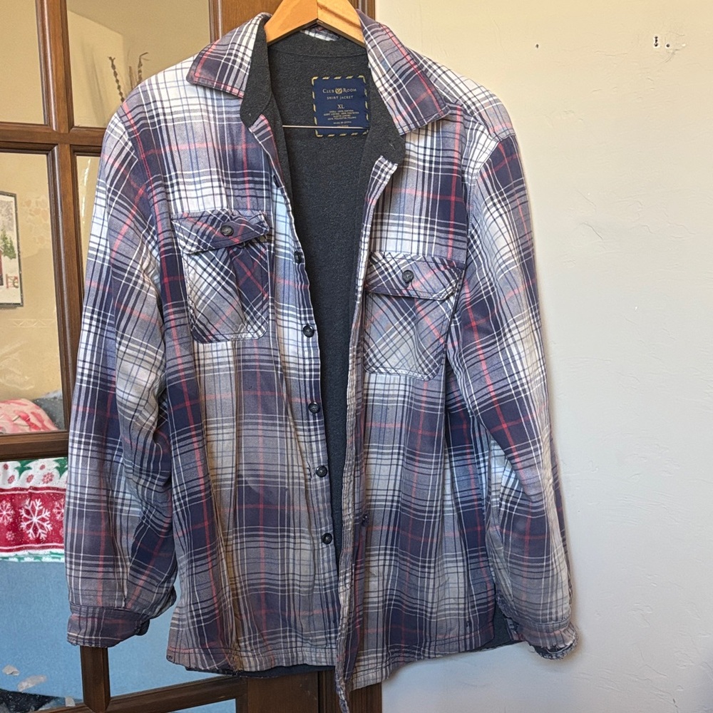 Club Room Distressed grunge Fleece Lined Flannel! Mens XL
